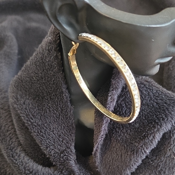 Elegant Gold and Silver Crystal Hoop Earrings - Picture 2 of 4